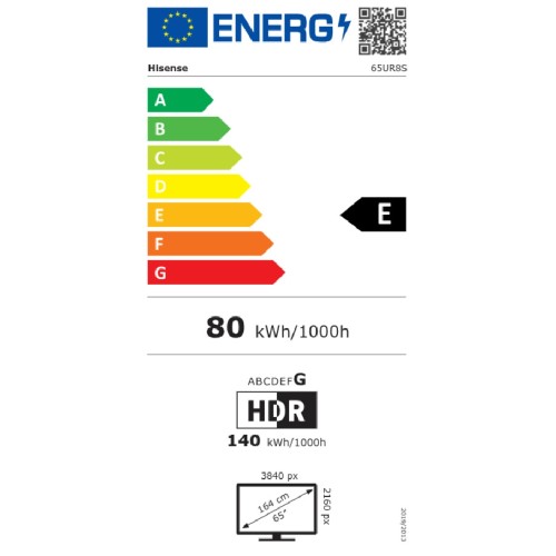 TV UHD HISENSE 65UR8S SMART RGB MINI LED 180Hz